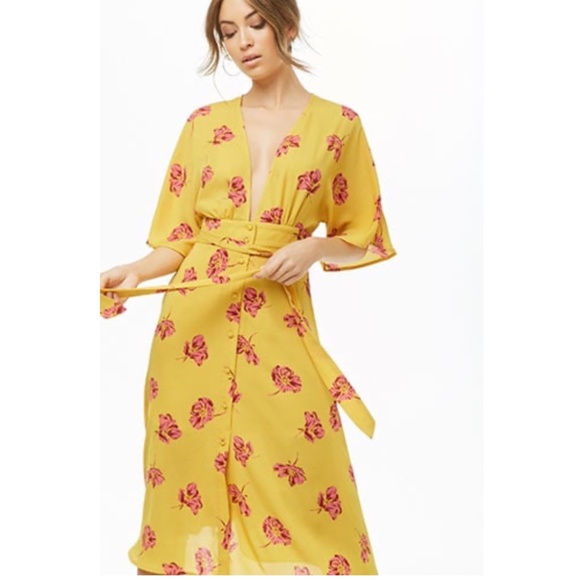 Forever 21 Belted Plunging Floral Dress - Picture 3 of 3